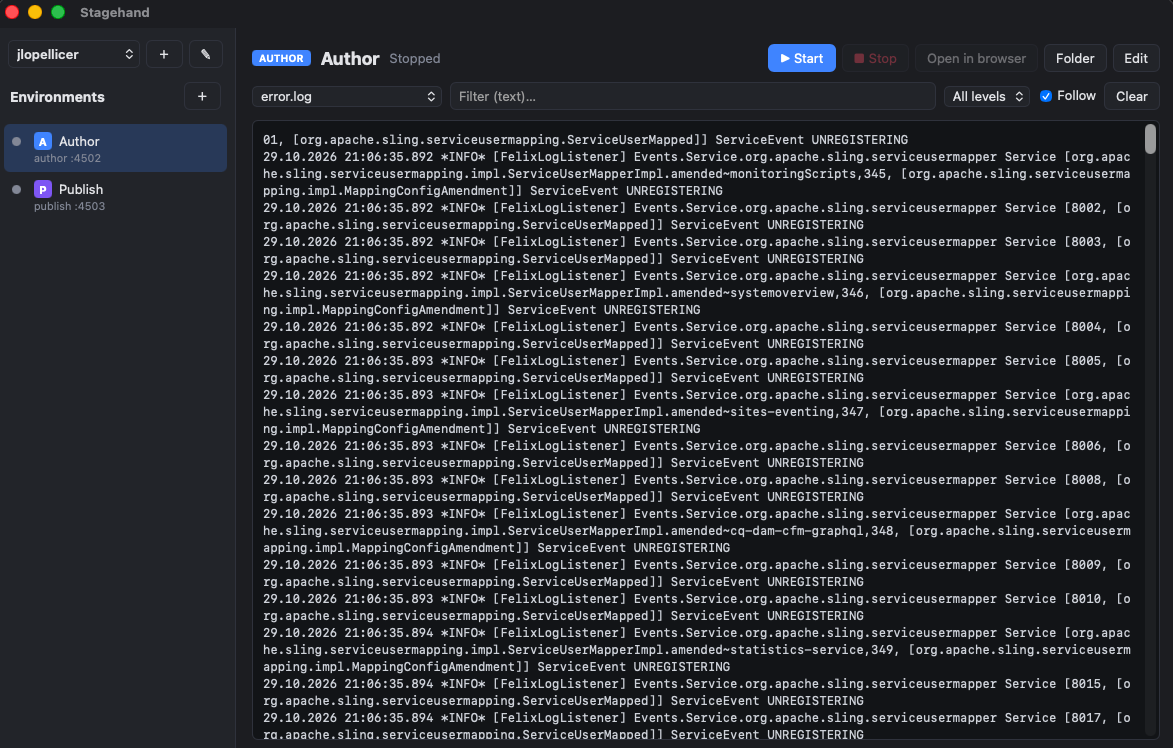 Workspace with Author and Publish environments